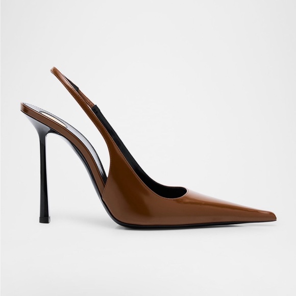 Saint Laurent Chocolate Brown Slingback Heels - Picture 10 of 10